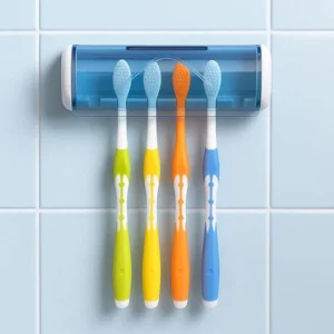 Plastic Toothbrush Holder with Cover for Bathroom | 5-Slot Wall Mounted Toothbrush Holder with Screw
