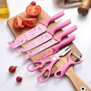 6 pcs Color Printing Knife Set Kitchen Knife Non-Stick Blades with High Carbon Stainless Steel Blade Multicolor