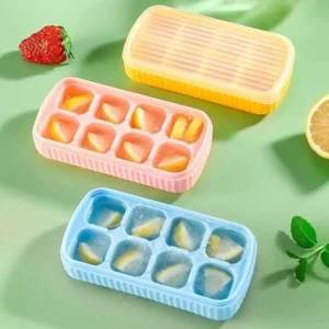 Ice Cube Tray with Lids | Large Size Silicone Flexible 8 Cavity Ice Maker for Whiskey and Cocktails, Keep Drinks Chilled (Multicolor) Pack of 2