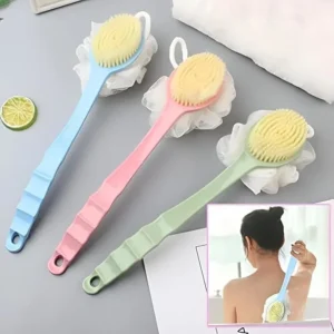 2-in-1 Back Body Brush with Loofah & Bristles – Skin Exfoliation & Massage , Long Handle Shower Scrubber for Wet & Dry Brushing(MULTI-COLOR)