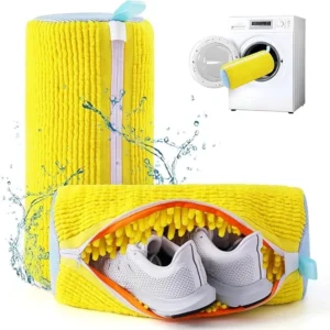 Microfiber Shoe Washing Machine Bag: Laundry Shoe Bag for Washer and Dryer - 1pc Invisible Zipper Side Opening for Sneakers, Reusable Shoe Cleaning Bag for All Shoe Sizes