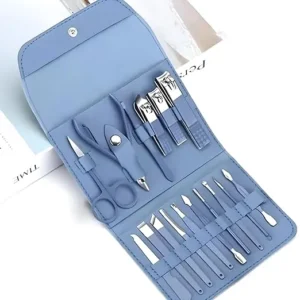 16-in-1 Professional Manicure & Pedicure Grooming Kit with Luxurious Travel Leather Case